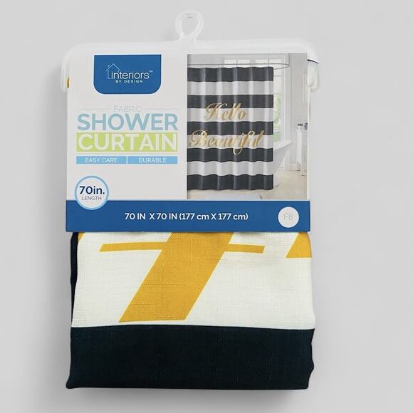 Interiors By Design Fabric Shower Curtain “Hello Beautiful” Striped Black/White - Picture 2 of 3